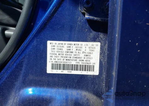 2009 Honda Fit Sport from USA, damaged, VIN JHMGE88419C007121